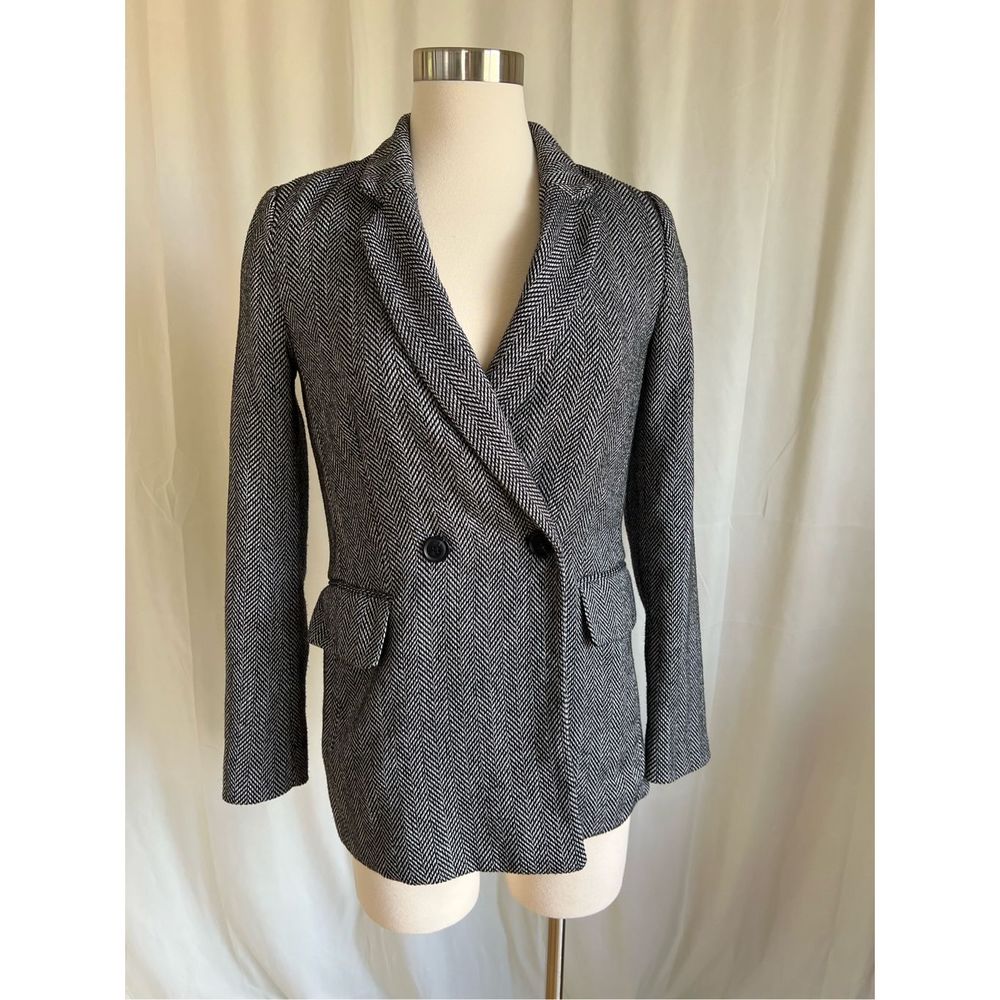 H&M Women's Gray Fishbone Double-Breasted Coat Size 2